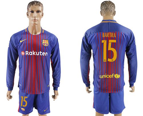Barcelona #15 Bartra Home Long Sleeves Soccer Club Jersey - Click Image to Close